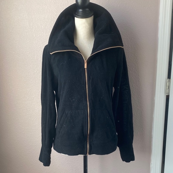 Calvin Klein Performance Fleece Black Jacket with Rose Gold Accents - Picture 1 of 10